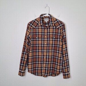 Lucky Brand Western Plaid Shirt Sz M Pearl Snap Button Cowboy Rodeo Classic